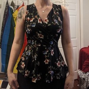 Floral faux wrap shirt